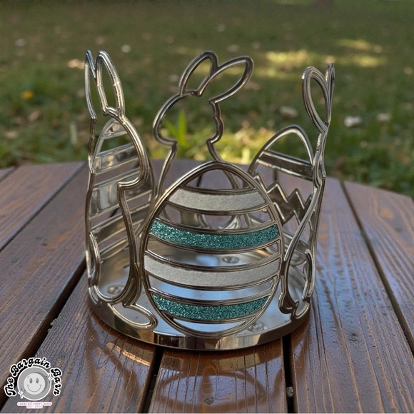 Rare Bath & Body Works Easter Bunny Egg Candle Holder Glitter Metal Decor - Picture 2 of 5